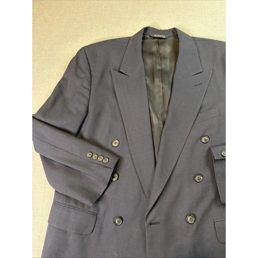 VTG Burberrys Blazer‎ Mens Sz 44R Blue Wool Double Breasted Made USA 80s Jacket
